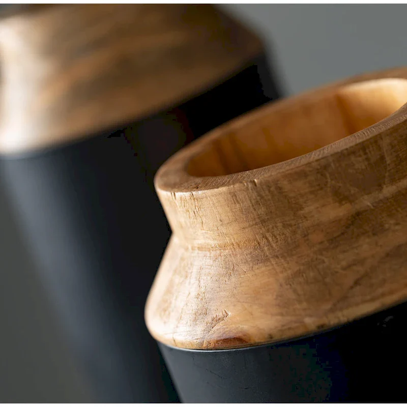 Sullivans Wood Vase With Black Wrap Set of 2, 14 H & 12 H Black - 5.5 L x 5.5 W x 14 H, 6.5 L x 6.5 W x 12 H