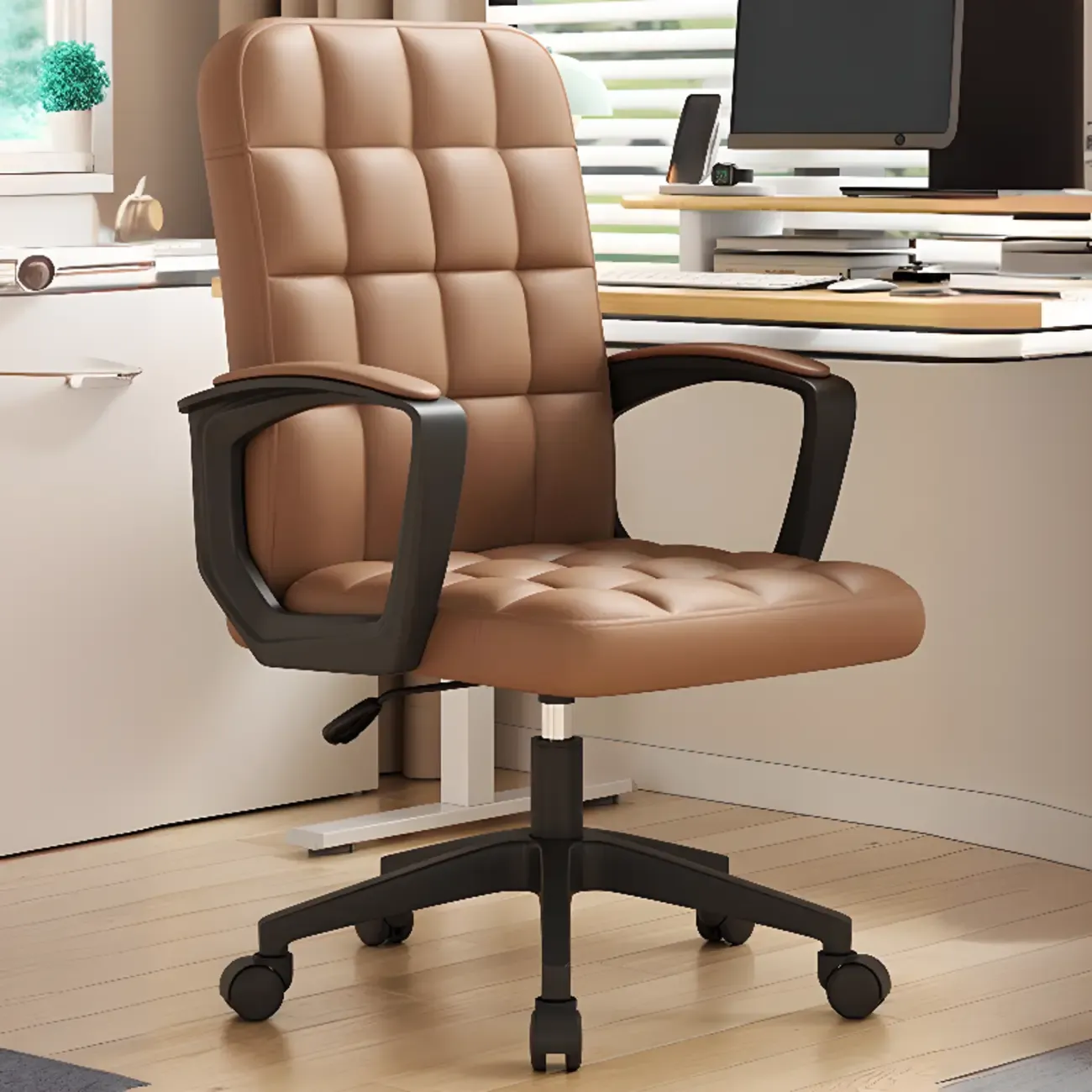 Modern Black Faux Leather Adjustable Swivel Office Chair