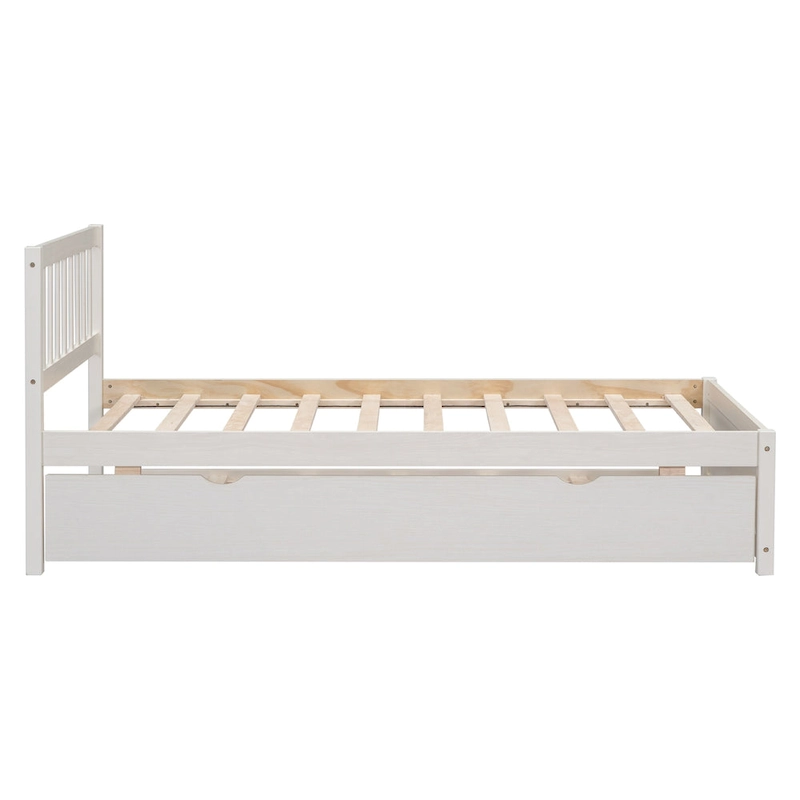 White Walnut Rubberwood Twin Bed with Trundle