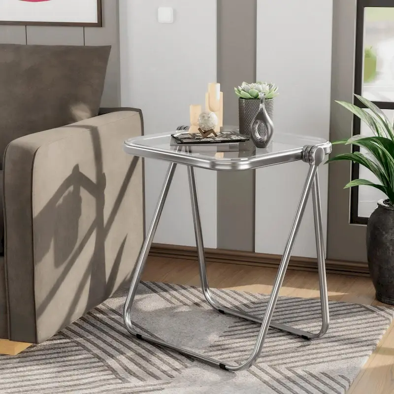 LeisureMod Lawrence Square Plastic Folding End Table with Iron Frame