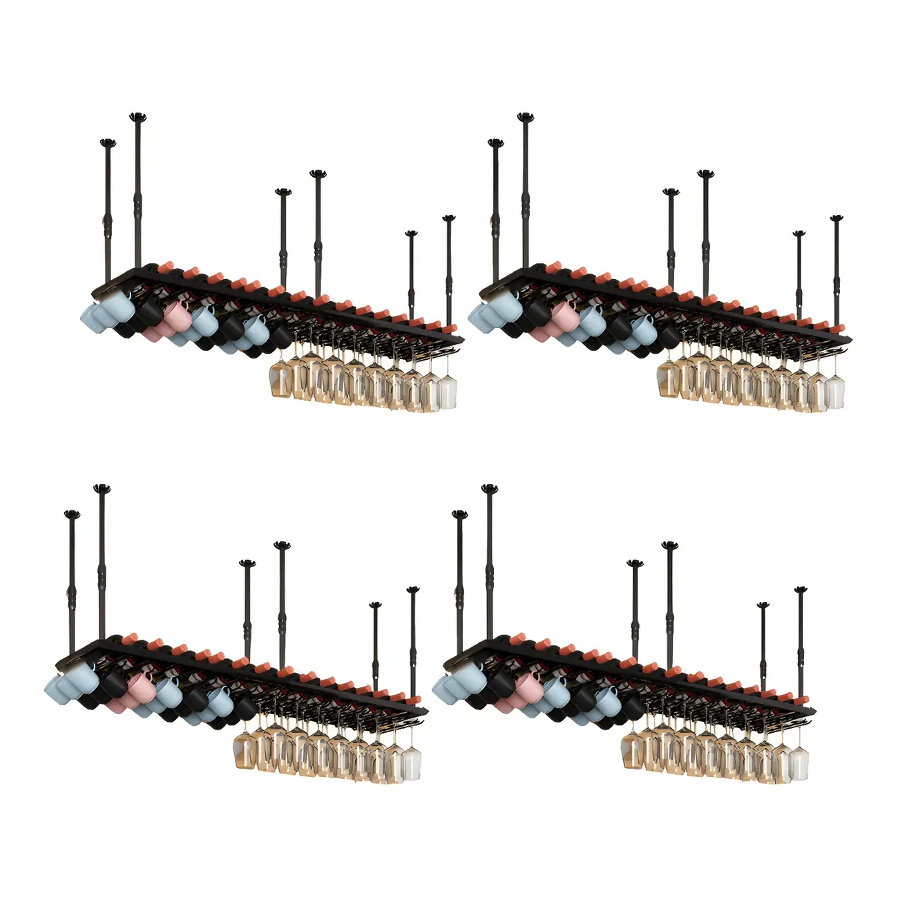 Industrial Metal Hanging Wine Rack with Glass Holder