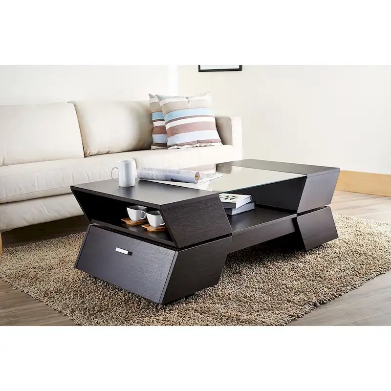 Anjin Enzo Contemporary 47-inch Glass Top Insert Two-tone 1-Shelf Coffee Table by Furniture of America