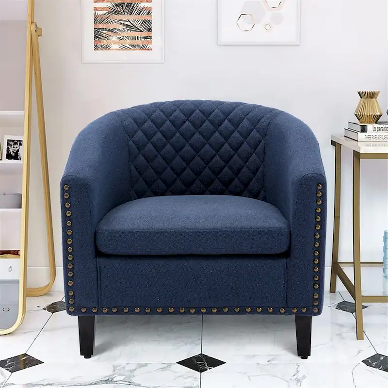 Barrel Accent Chair with Nailhead Trim and Solid Wood Legs