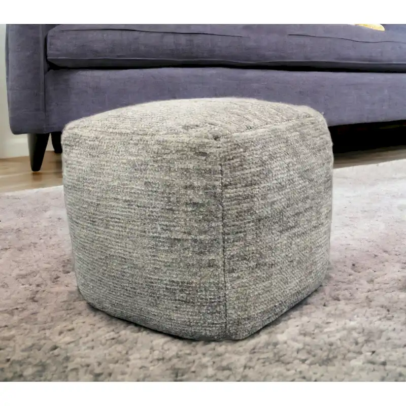 HomeRoots 18 Gray Wool Cube Pouf Ottoman