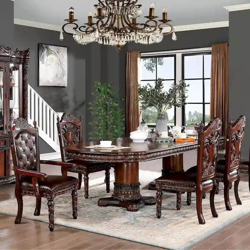 Abeena Traditional Cherry Solid Wood 5-Piece Expandable Dining Table Set