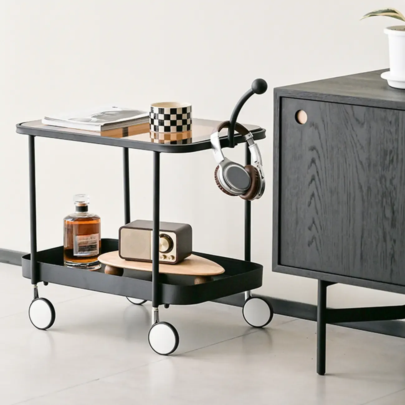 Rectangular Tall Rotating Modern Glass Metal Side Table