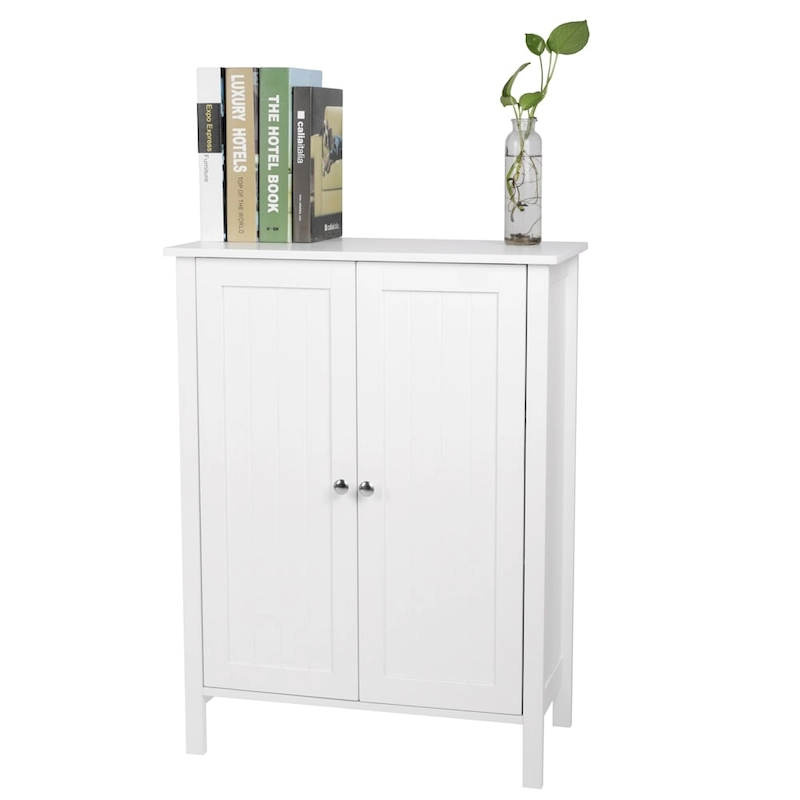 White Double Doors Adjustable Freestanding Bathroom Cabinet - 23.62  x 11.81  x 31.50