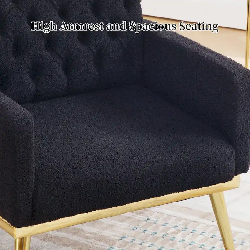 HOMYKA Sherpa Accent Chair Button Tufted Upholstered Linen Velvet Modern Armchair