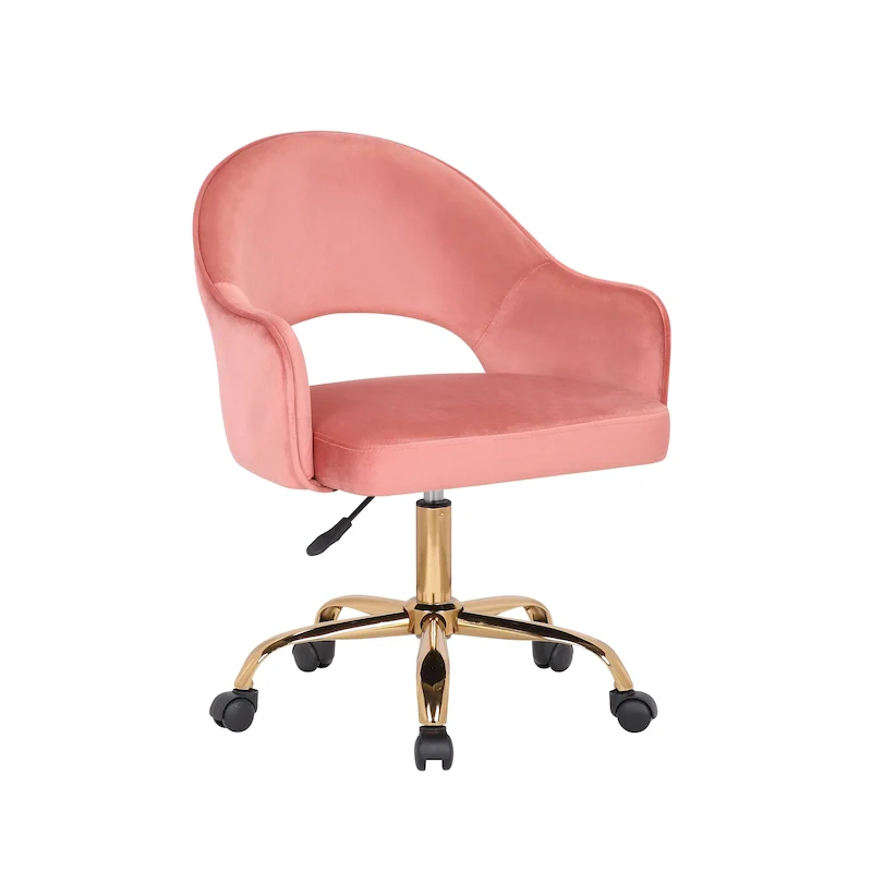 Velvet Swivel Office Chair, Golden Chrome Legs