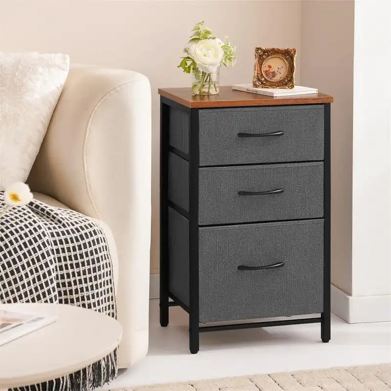 Night Stand Bedside Table with 3 Storage Drawers