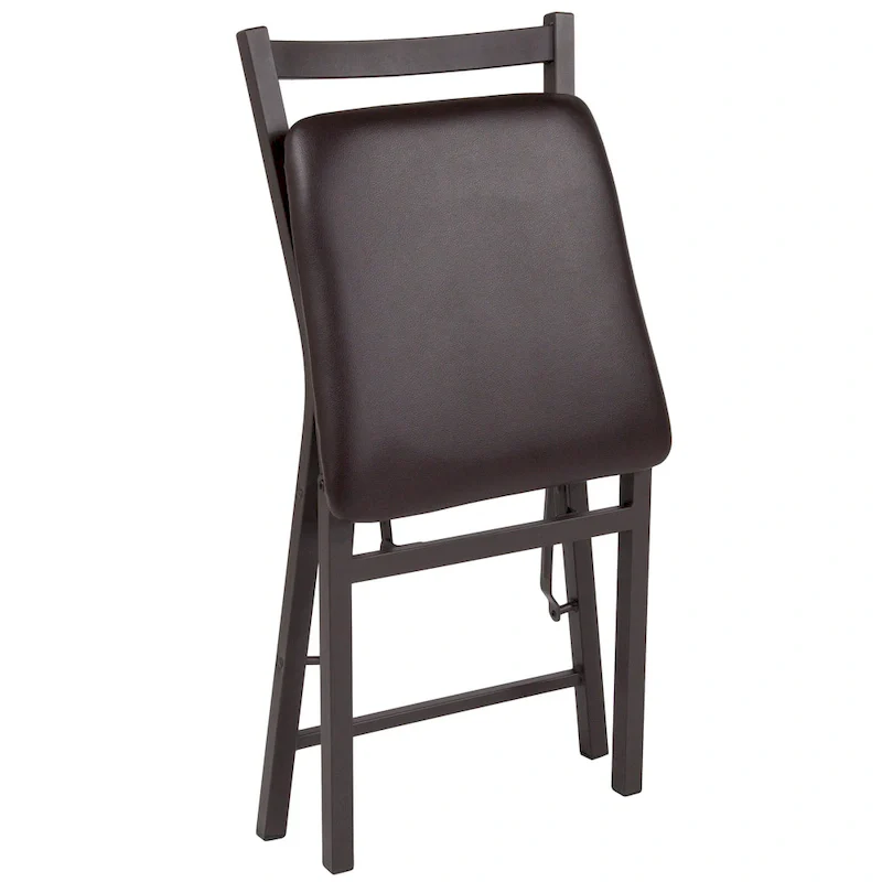 2 PK Brown Folding Ladder Back Metal Chair - Brown Vinyl Seat - Dining Furniture