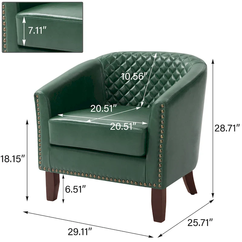 Barrel Accent Chair PU Leather with Nailhead Trim