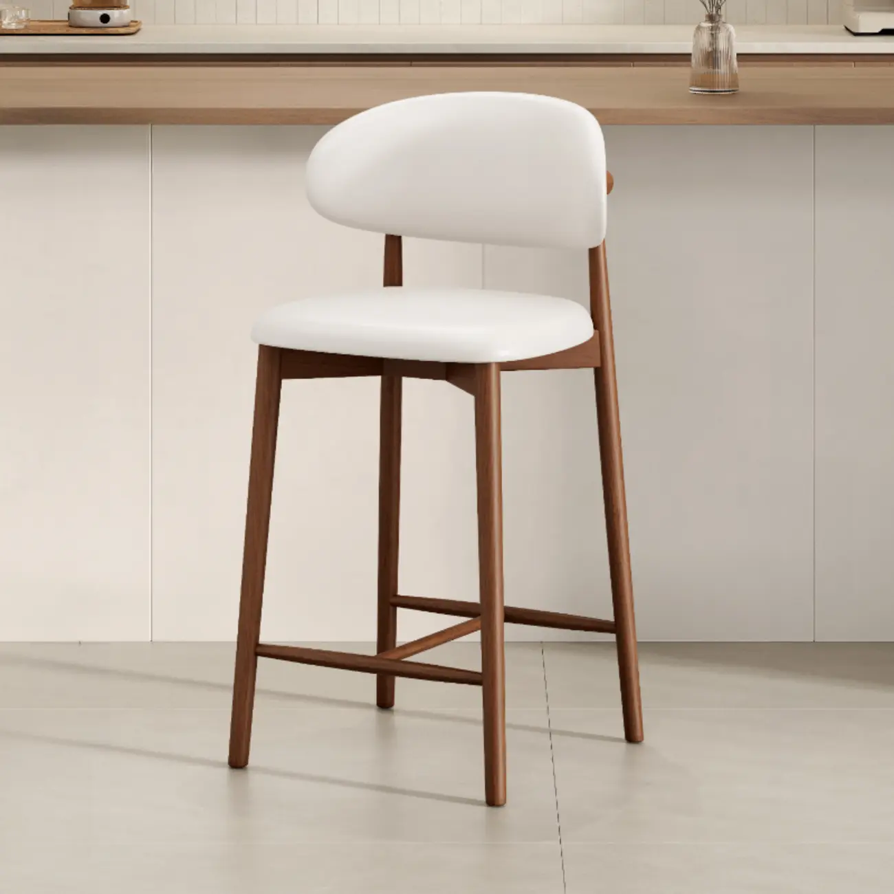 Mid Century Modern Upholstered Bar Stool with Back