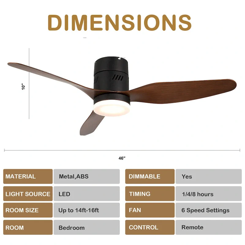 Bella Depot 46  Flush Mount Ceiling Fan with LED Light and Remote 6-Speed Reversible Fan