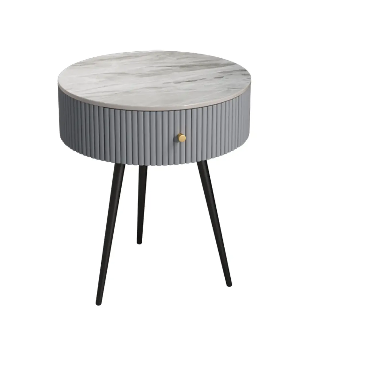 Modern Sintered Stone Top Round Drawer Tripod Nightstand