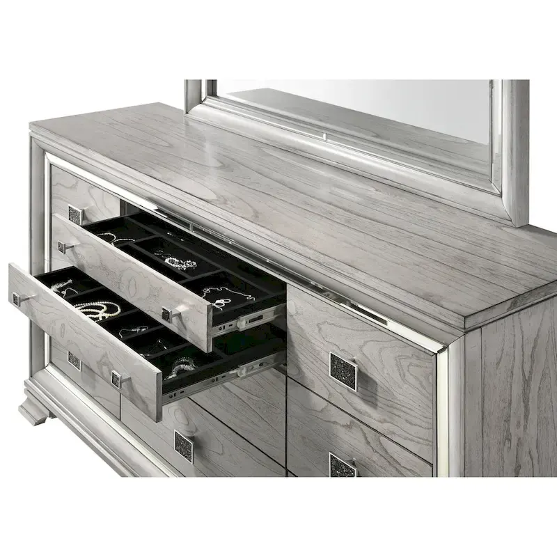 Evonne 6 Piece Gray LED Upholstered Panel Bedroom Set