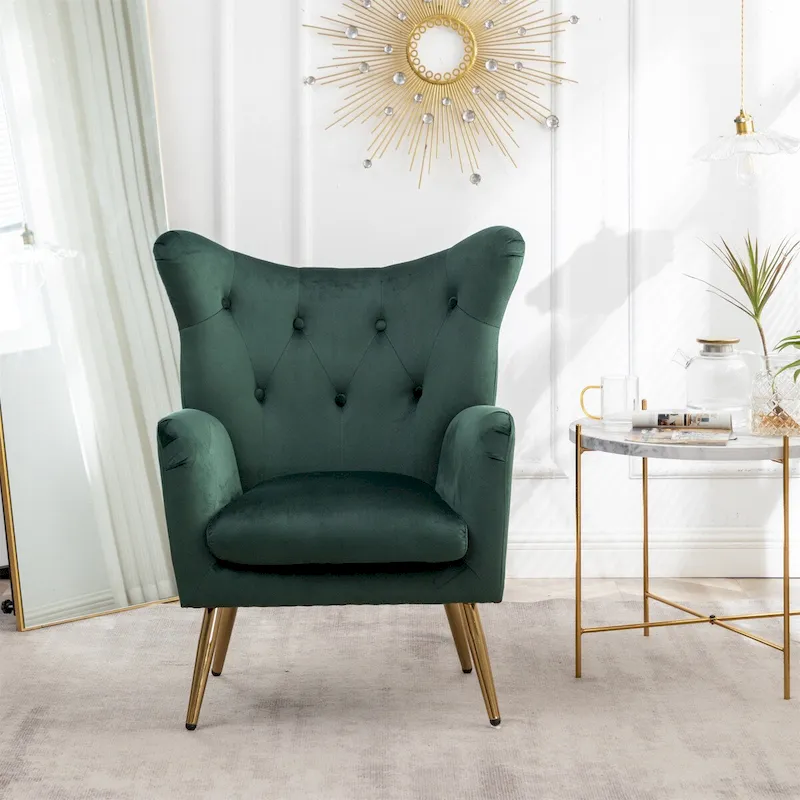 Velvet Button-Tufted Wing Back Accent Chair