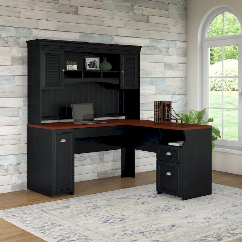 Fairview 60W L Shaped Desk with Hutch by Bush Furniture