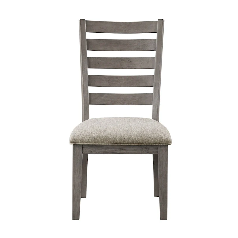 Trea 23 Inch Side Dining Chairs Set of 2, Ladder Back, Gray, Beige Cushioned Seat