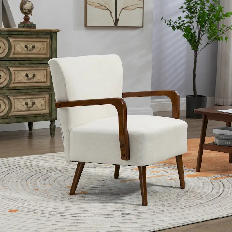 Modern chairs in the living room, wooden frame armchairs