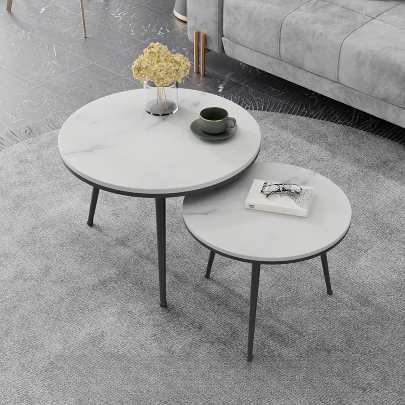 Modern Marble-Top 3 Legs Round Nesting Tables