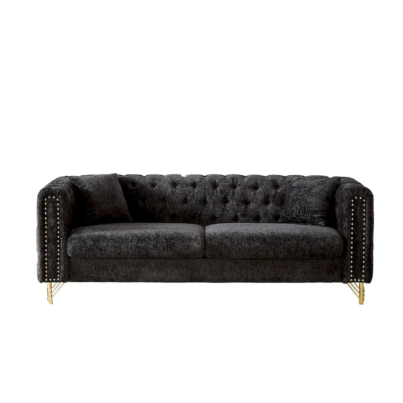 Chenille Tufted Upholstered 3-seater Sofa with Metal Legs