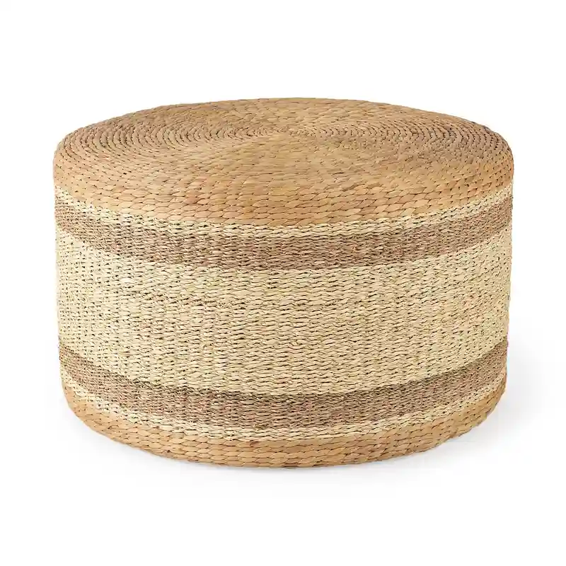Mercana  Maya  Brown Striped Seagrass Round Coffee Table Pouf