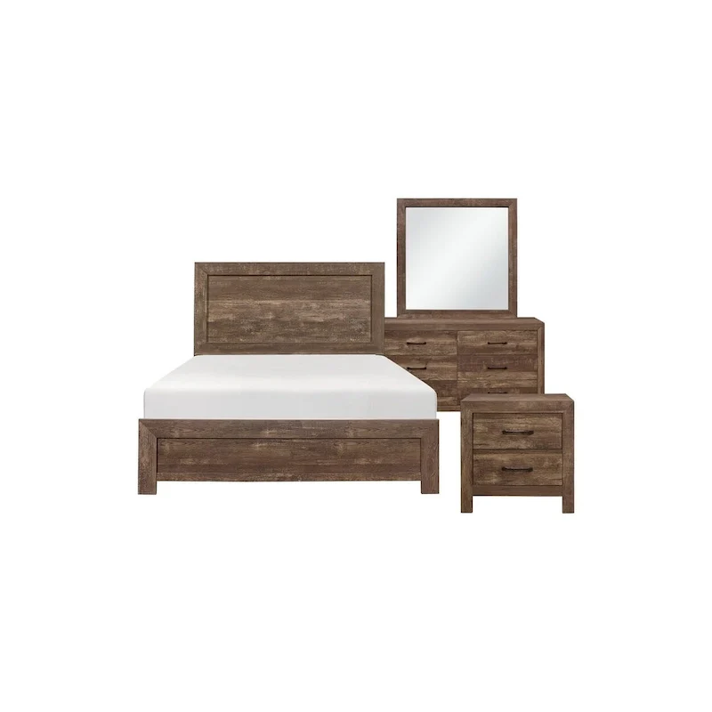 Tabina 3 Piece Rustic Brown Modern Panel Bedroom Set