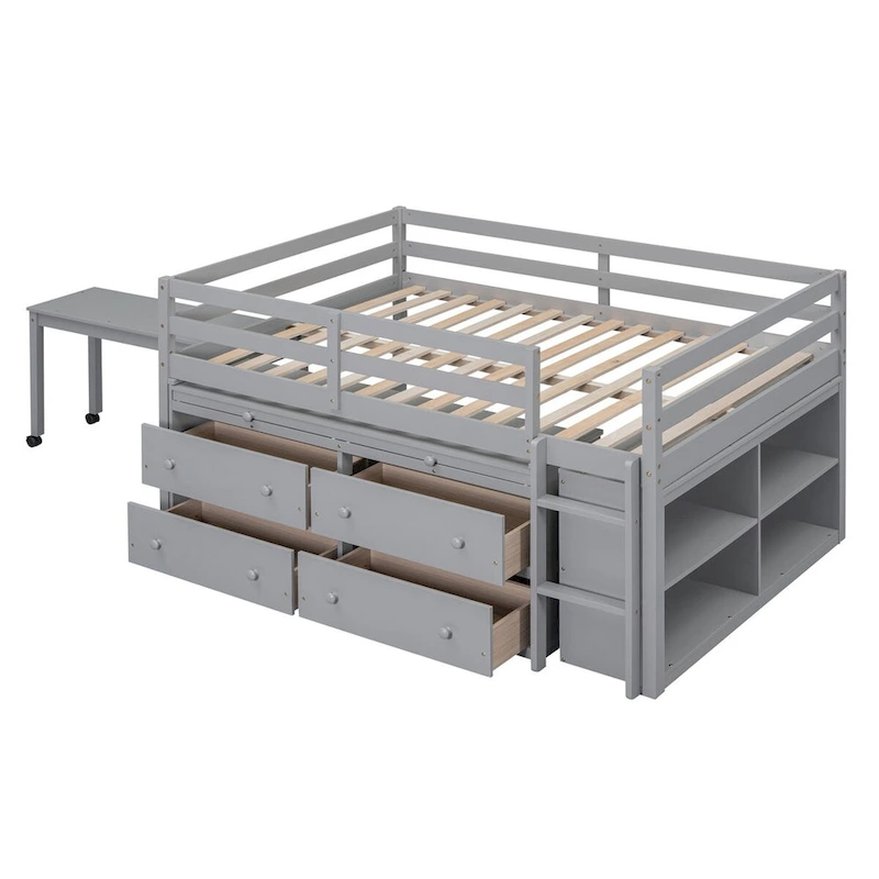 Merax Loft Bed with Retractable Writing Desk and 4 Drawers