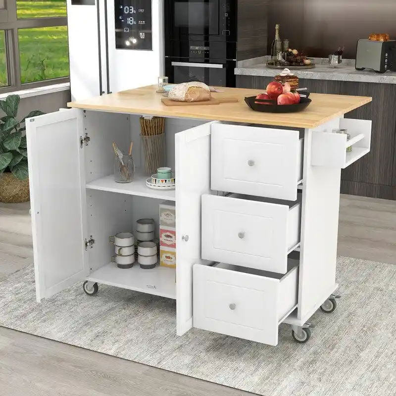 Rolling Kitchen Island with Solid Wood Top and Locking Wheels,Drop Leaf