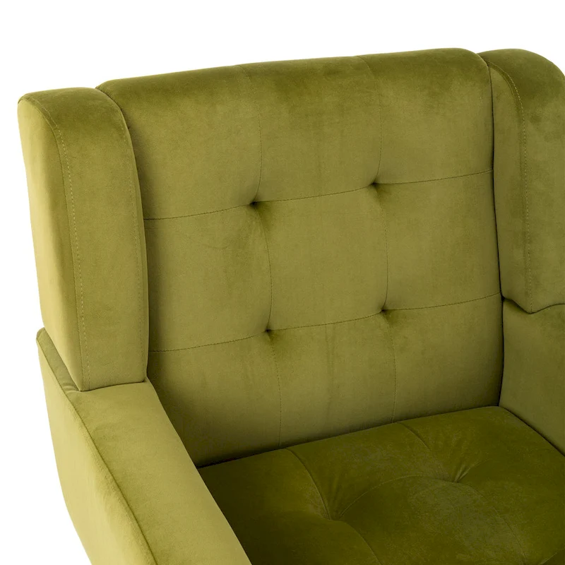 Green Velvet 29.53 Upholstered Tufted Accent Chair with Solid Black Wood Legs