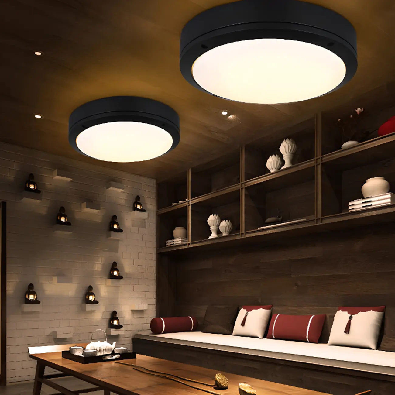 Industrial Black Round Metal LED Flush Ceiling Light