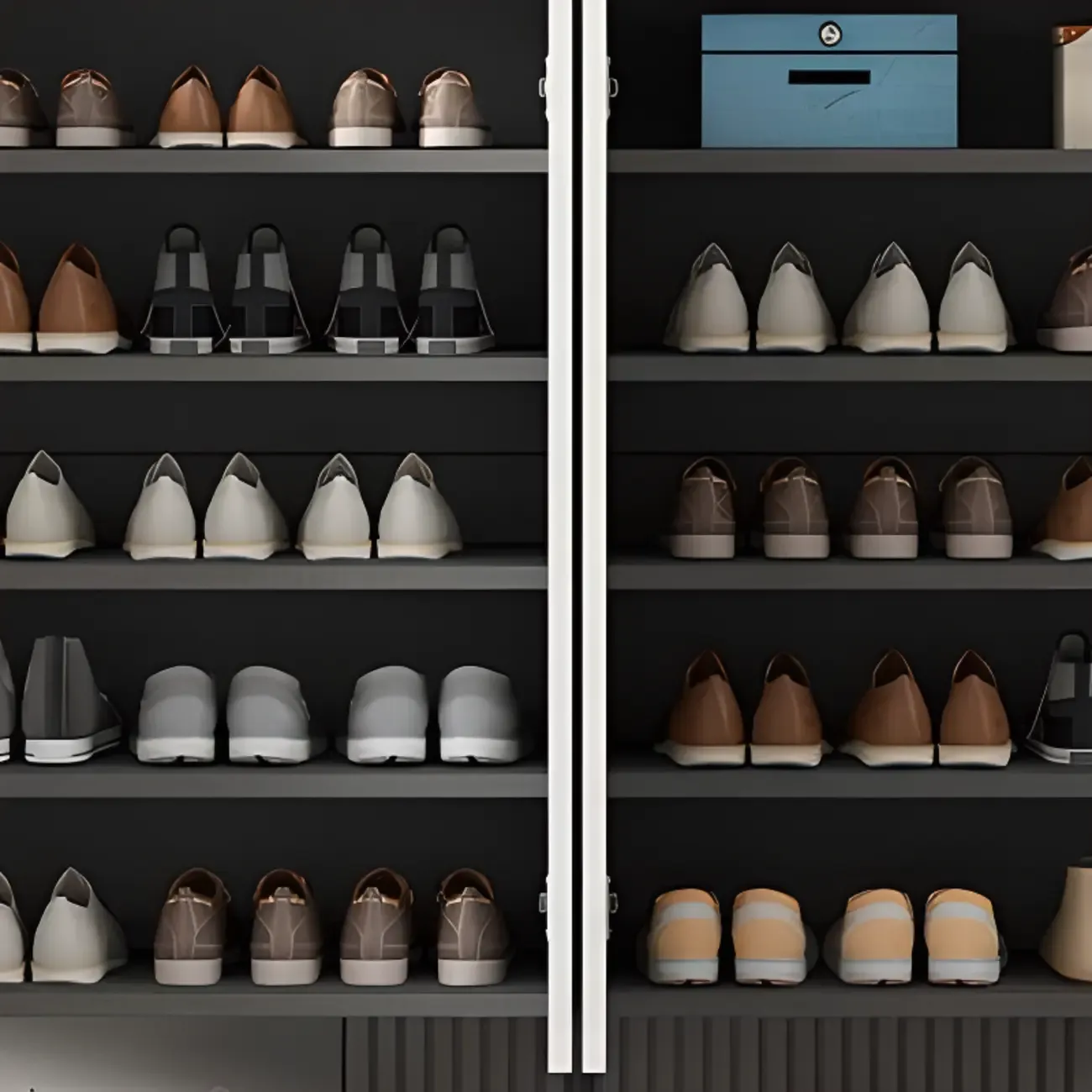 Trendy Gray-White Wooden Shoe Cabinet with Display Top