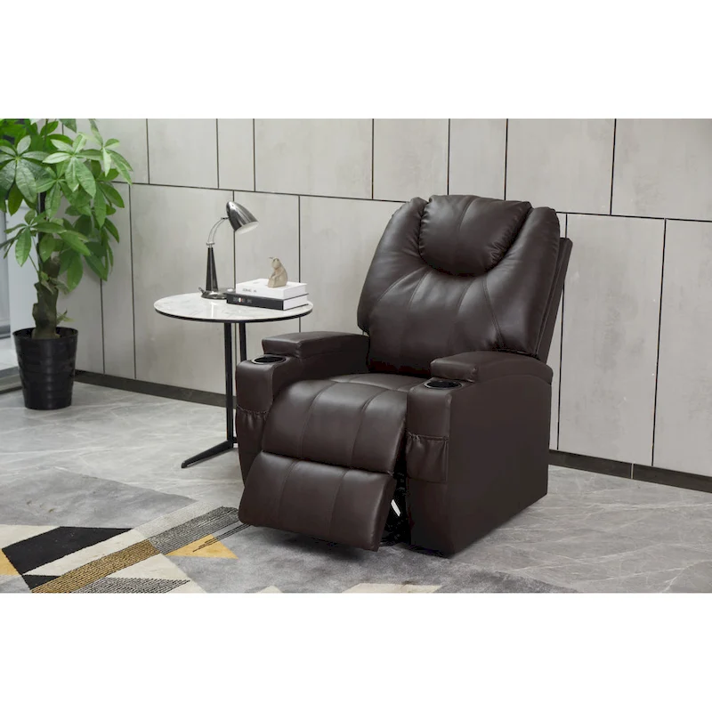 Recliner Chair Modern Recliner Sofa Faux Leather Recliners with Cup Holders, Remote Control