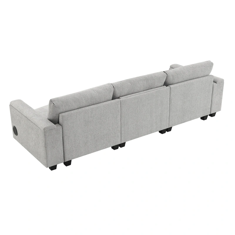 96 Chenille Smart Sectional Sofa with Bluetooth Speaker, Drop-Down Table & USB Charger and 3-Seater Cloud Couch