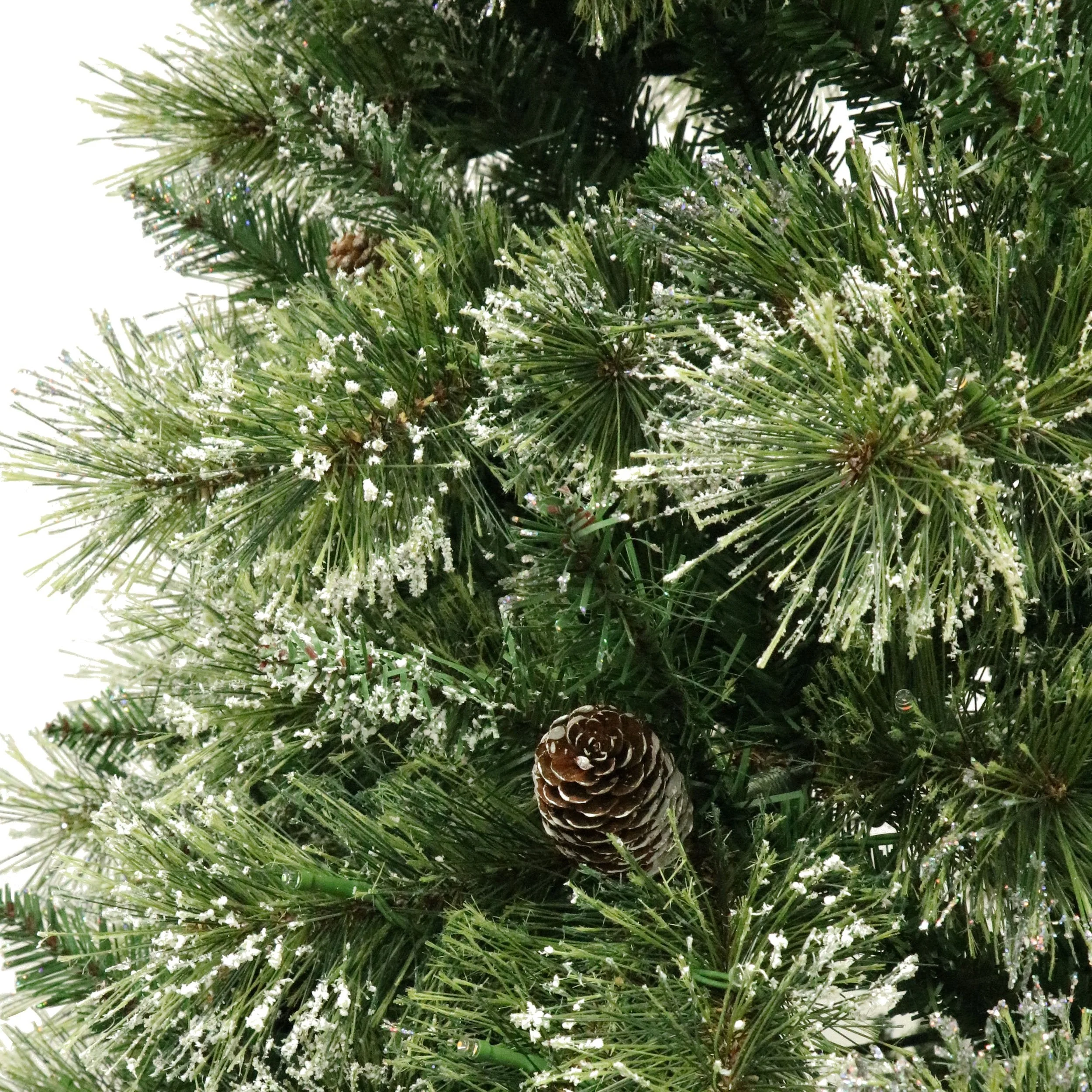 Cashmere Pine and Mixed Needles Pre-Lit Clear LED Hinged Artificial Christmas Tree with Snow and Glitter Branches and Frosted Pinecones - NH812513