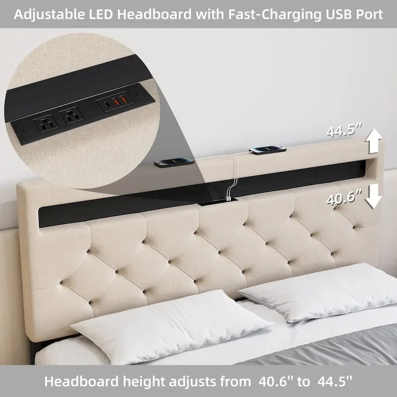 Bed Frame with LED Lights Headboard