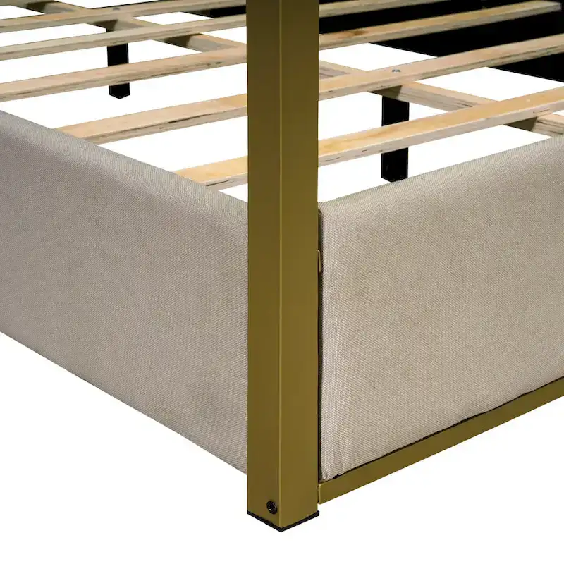 Queen Linen Canopy Bed with Headboard and Metal Frame