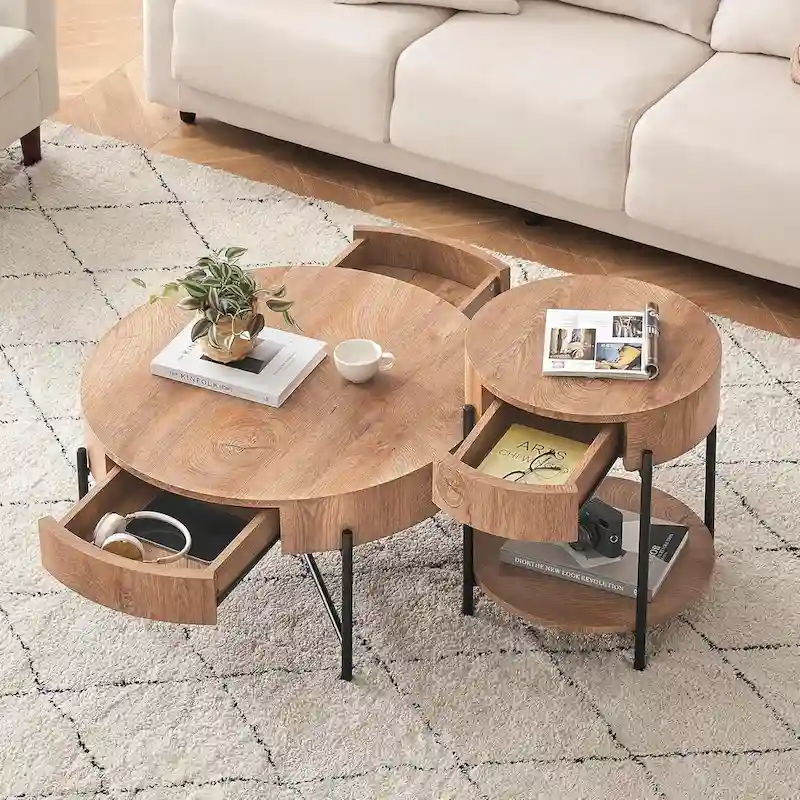 Coffee Table with Drawers Round Center Table