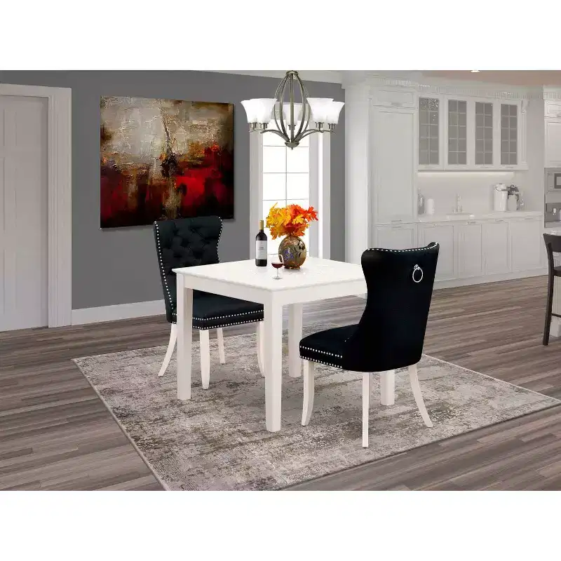 HomeStock 3-Pc Linen White Finish Square Solid Wood Top Dining Table Set