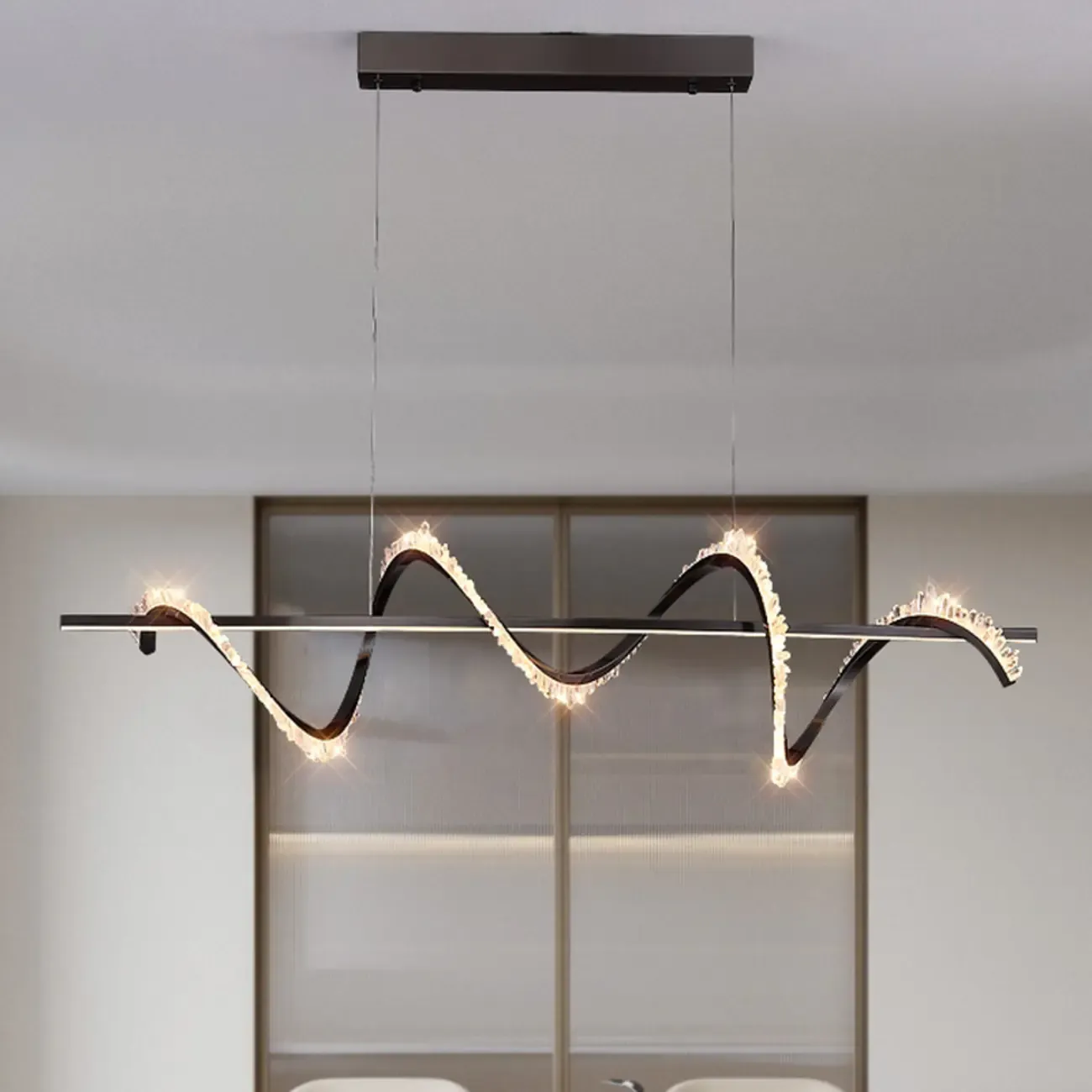 Swirl 2-Light Linear Crystal Black Pendant Light for Kitchen