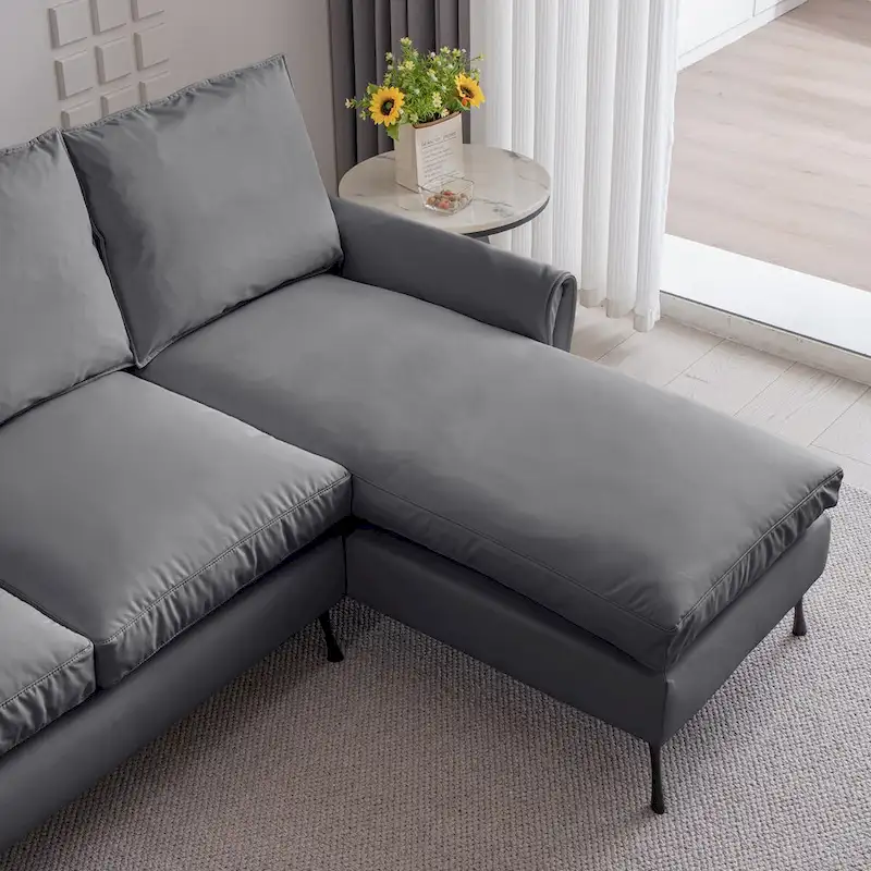 Modern Faux Leather L-Shaped Sofa with Reversible Chaise Lounge