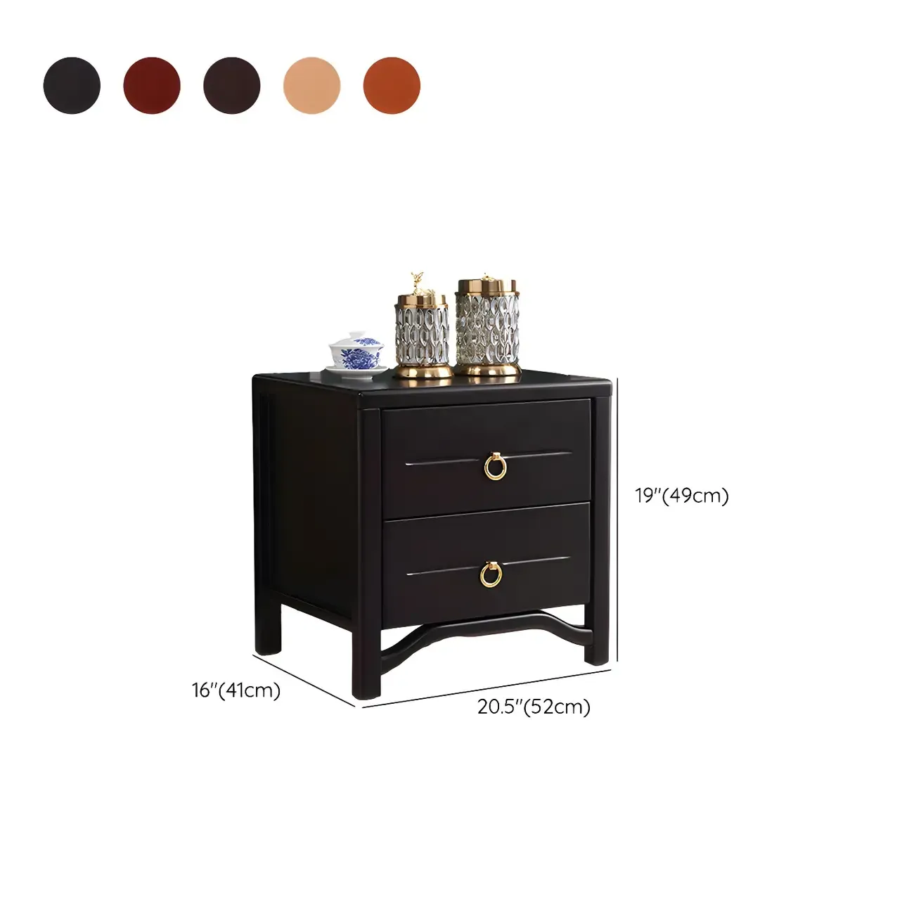 Bedroom Black Wooden 2-Drawer Narrow Nightstand