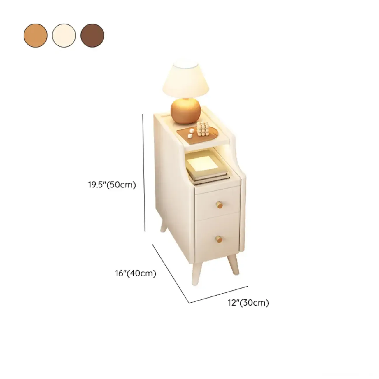 White Wood Narrow Nightstands with Drawers