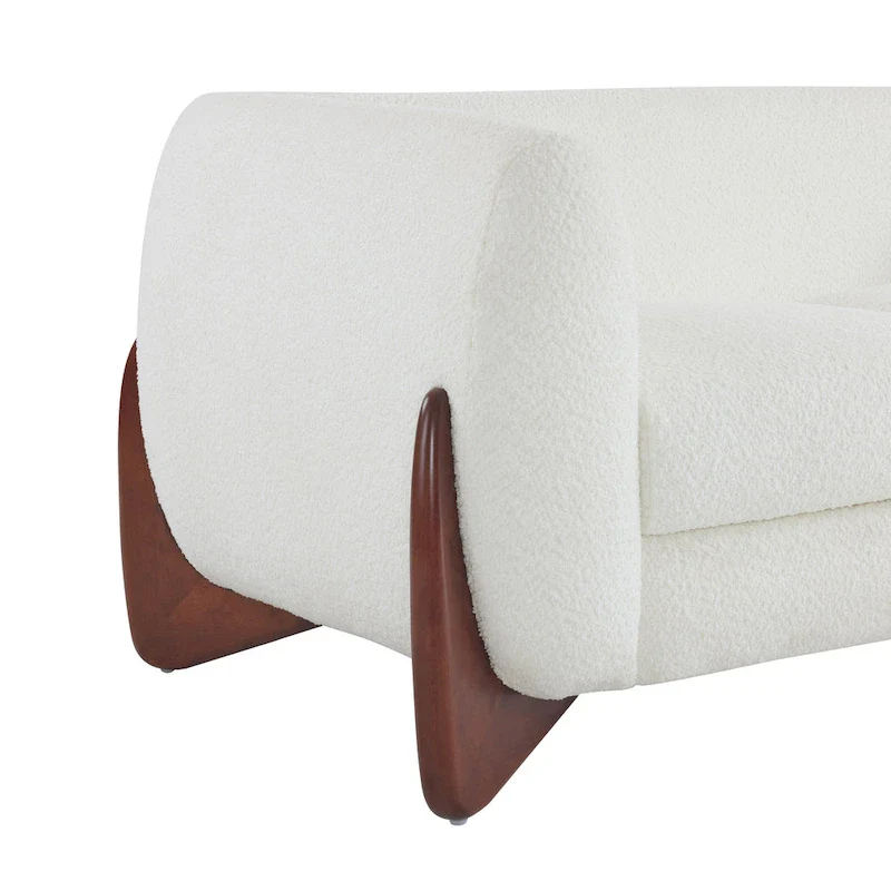 Off-White Boucle 3-Seat Sofa with Birch Wood Legs