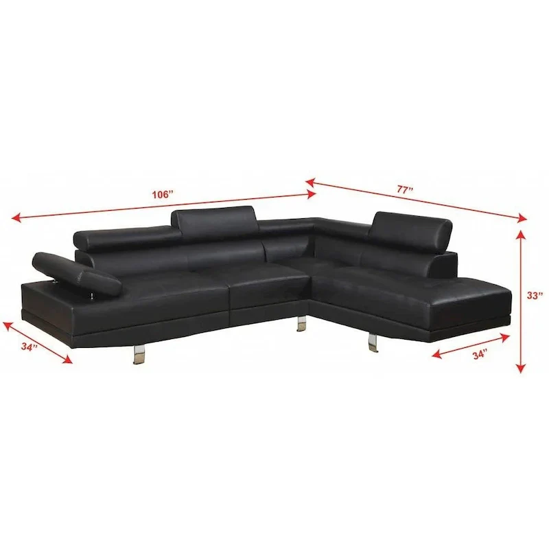 GTU Furniture L Shape Faux Leather Living Room Sectional Sofa Set with Right Facing Chaise
