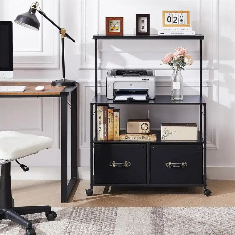 Mobile Lateral File Cabinet Rolling Printer Stand with 3 Open Storage Shelf - 15.75D x 31.5W x 43.5H