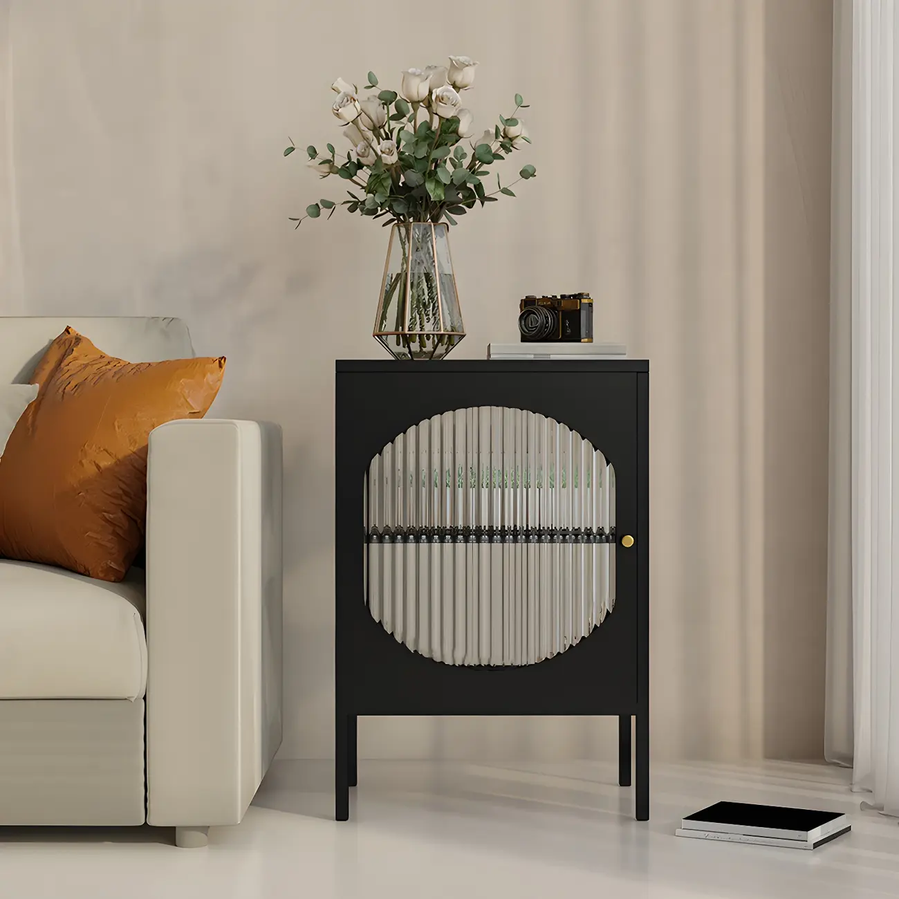 Simple Metal White Glass Doors Storage Display Cabinet