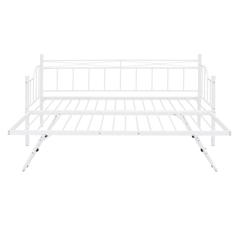 Twin Size Metal Daybed with Twin Size Adjustable Trundle, Portable Folding Trundle