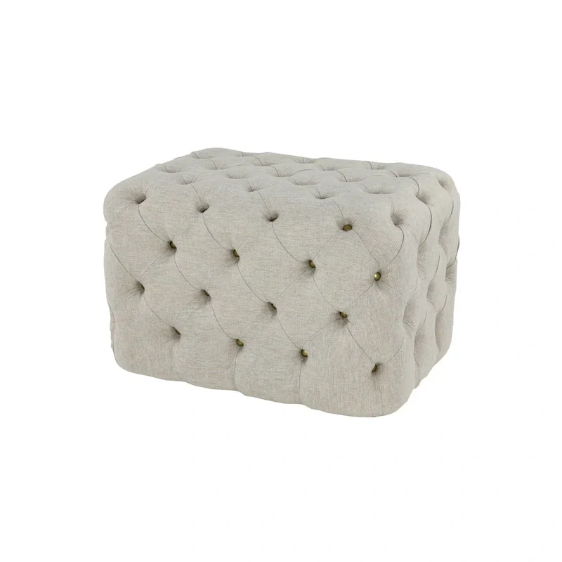 Linen Fabric Tufted Ottoman - Beige - Roche River Decor